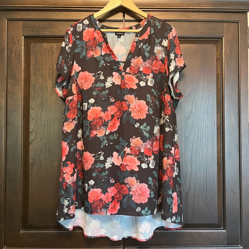 Torrid Flowy Pullover Top Womens Plus Size 1 1X Floral High Low Peasant **FLAW**